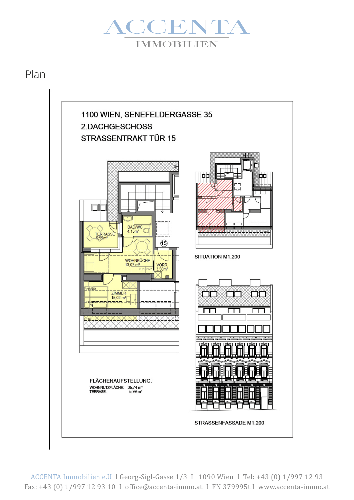 Grundriss Top 15 — Senefeldergasse 35 — 2 Zimmer — 35,7 m² — 2nd attic floor