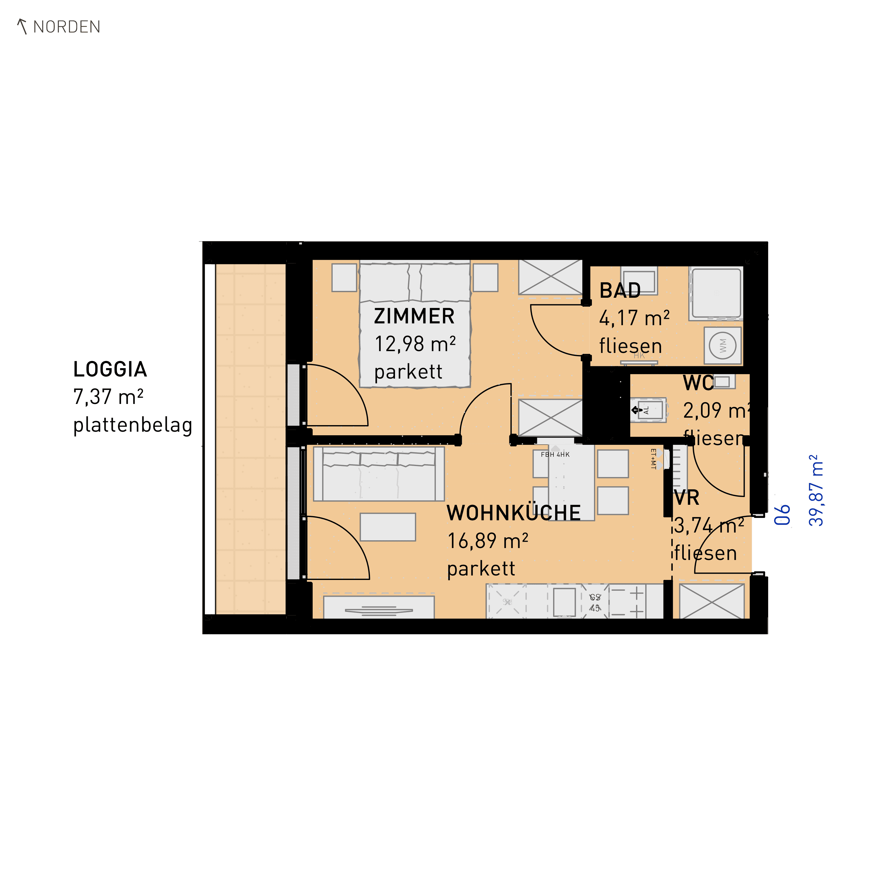 Grundriss Top 06 — Simmeringer Wohn(t)raum — 2 Zimmer — 39,9 m² — Ground floor — N/W
