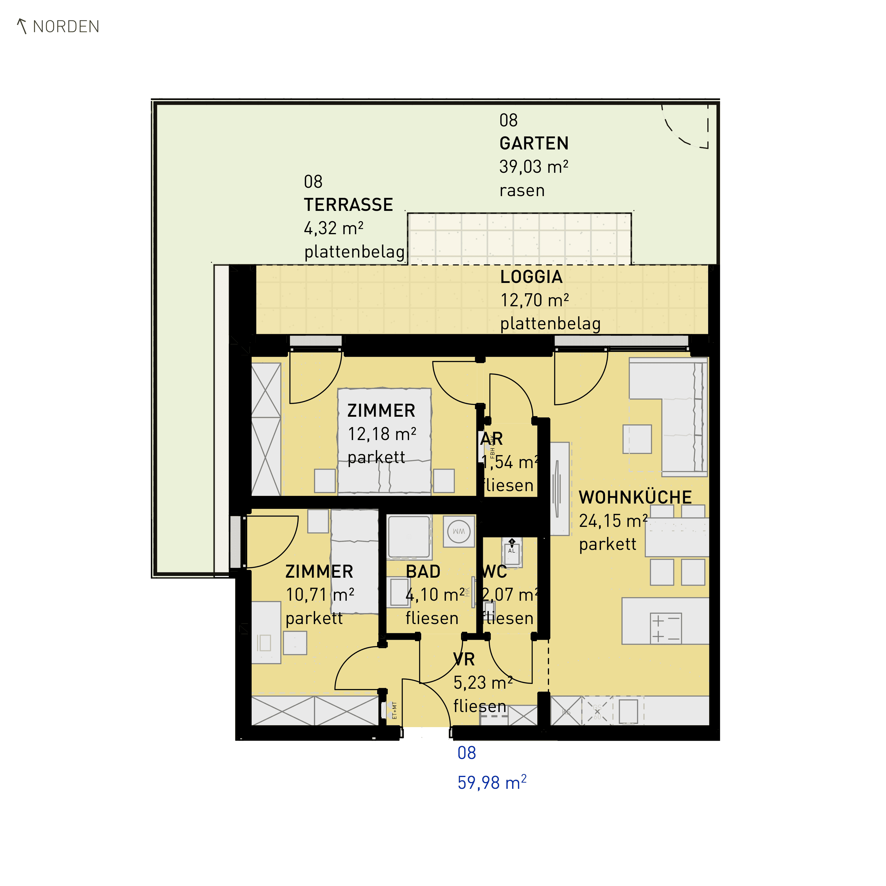 Grundriss Top 08 — Simmeringer Wohn(t)raum — 3 Zimmer — 60 m² — Ground floor — N/O