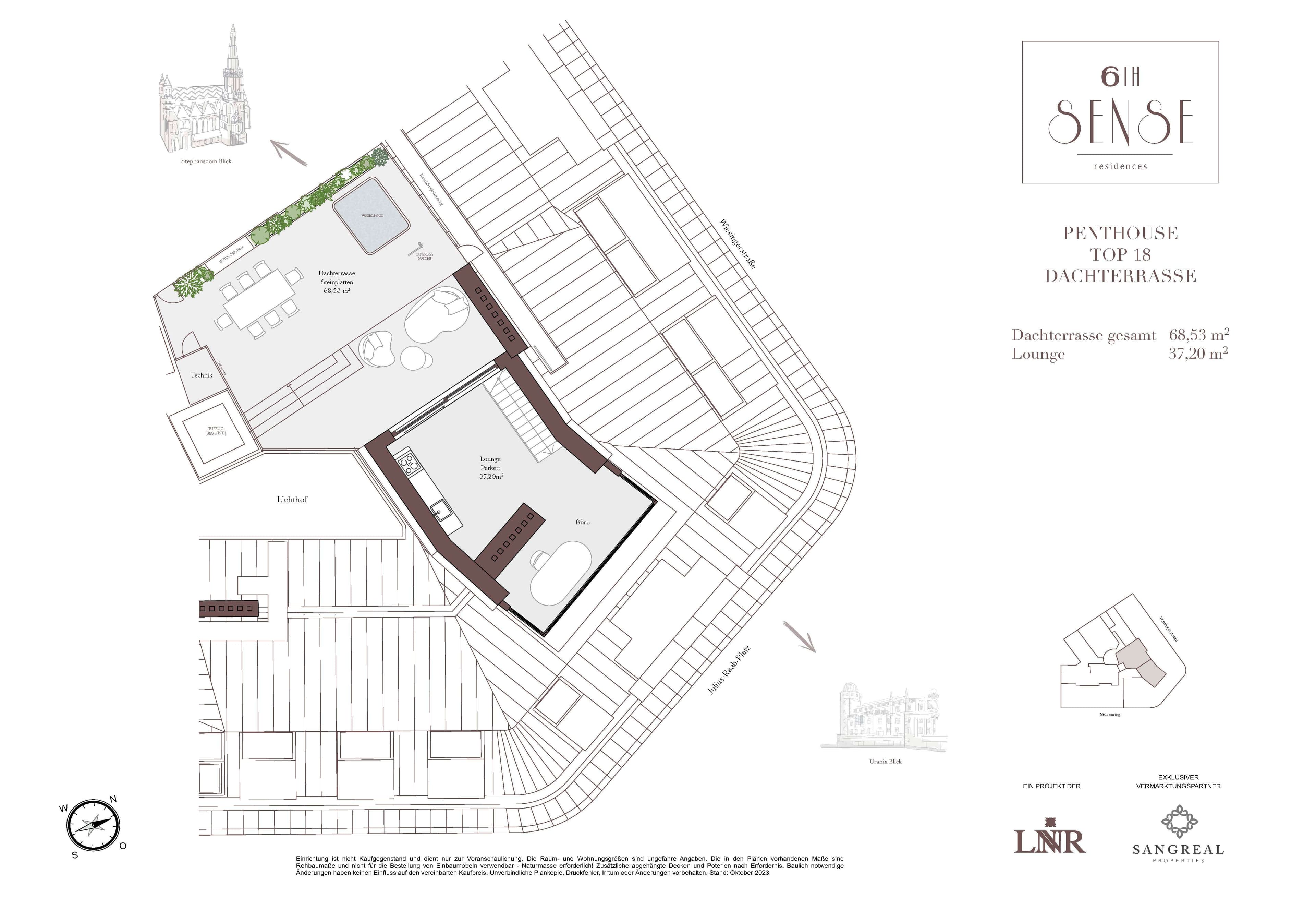 Grundriss Top 18 — SIXTH SENSE Residences — 4 Zimmer — 202 m² — 2nd floor / Penthouse — Stephansdom, Wiener Skyline — Grundriss 2/2
