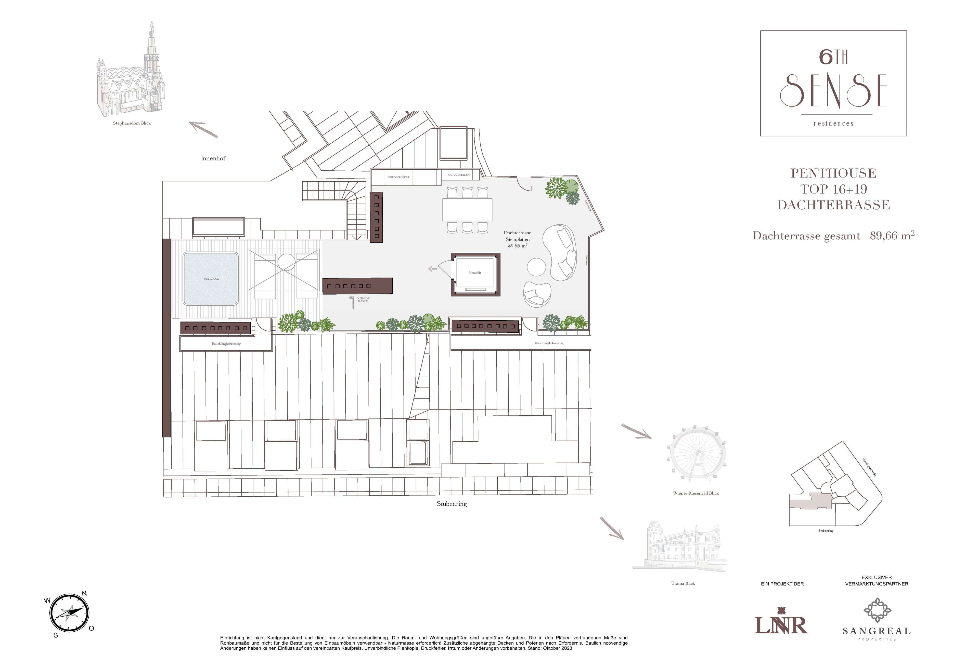 Grundriss Top 16+19 — SIXTH SENSE Residences — 6 Zimmer — 391 m² — 1st floor / 2nd floor / Penthouse — Stephansdom, Urania, Wiener Skyline — Grundriss 3/3
