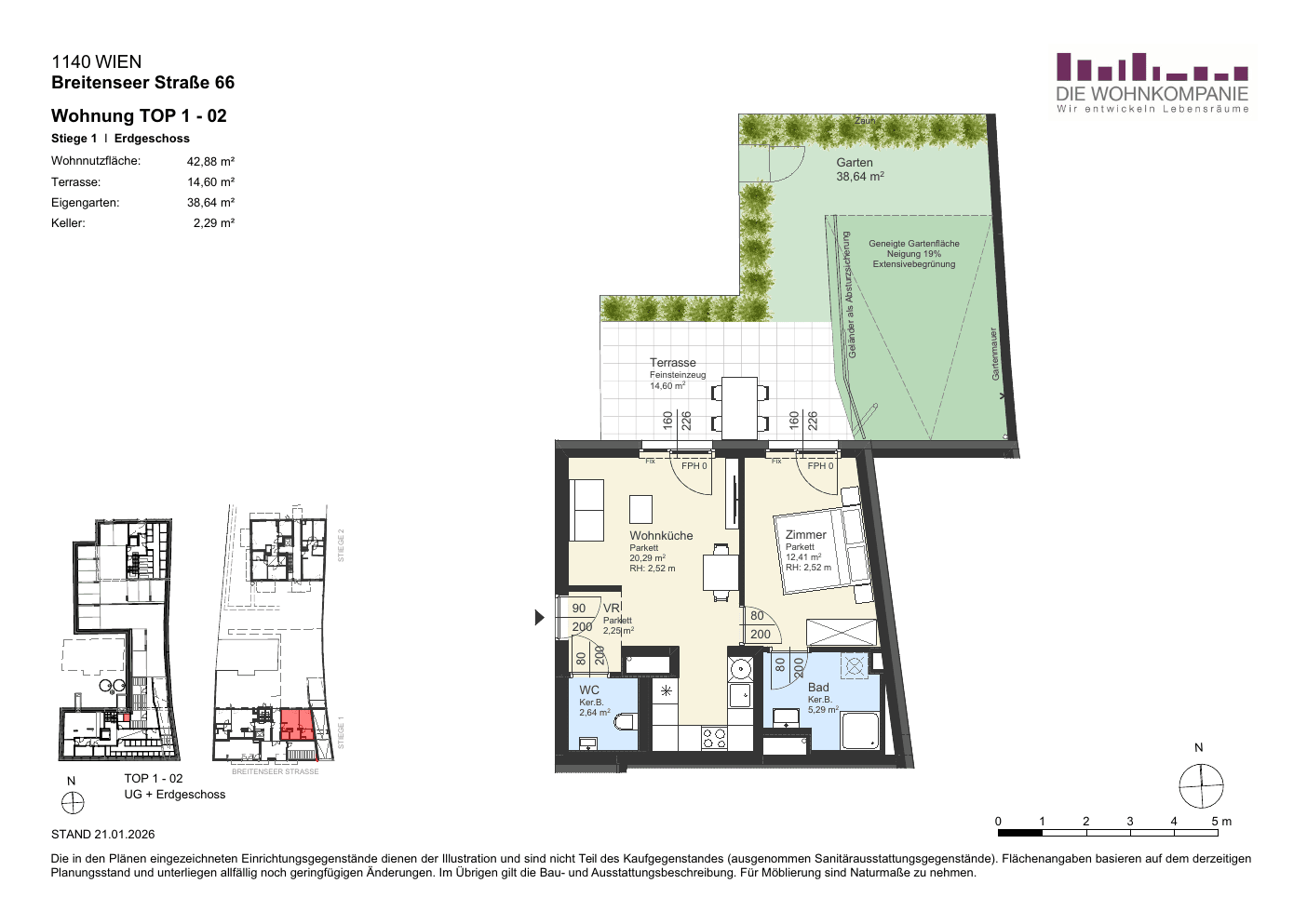 Grundriss Top 1/2 — Sixtysix — 2 Zimmer — 42,9 m² — Ground floor