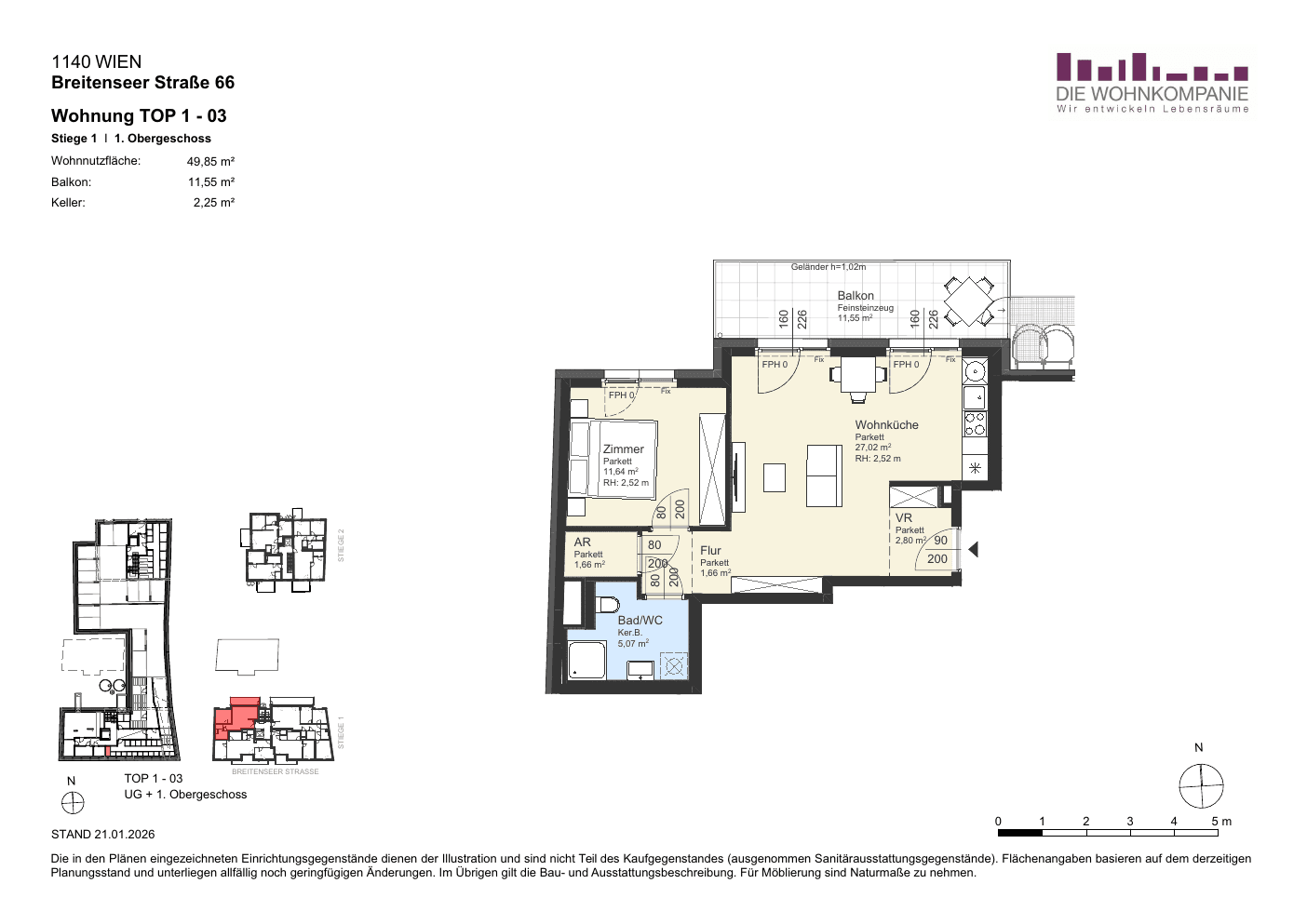 Grundriss Top 1/3 — Sixtysix — 2 Zimmer — 49,9 m² — 1st floor