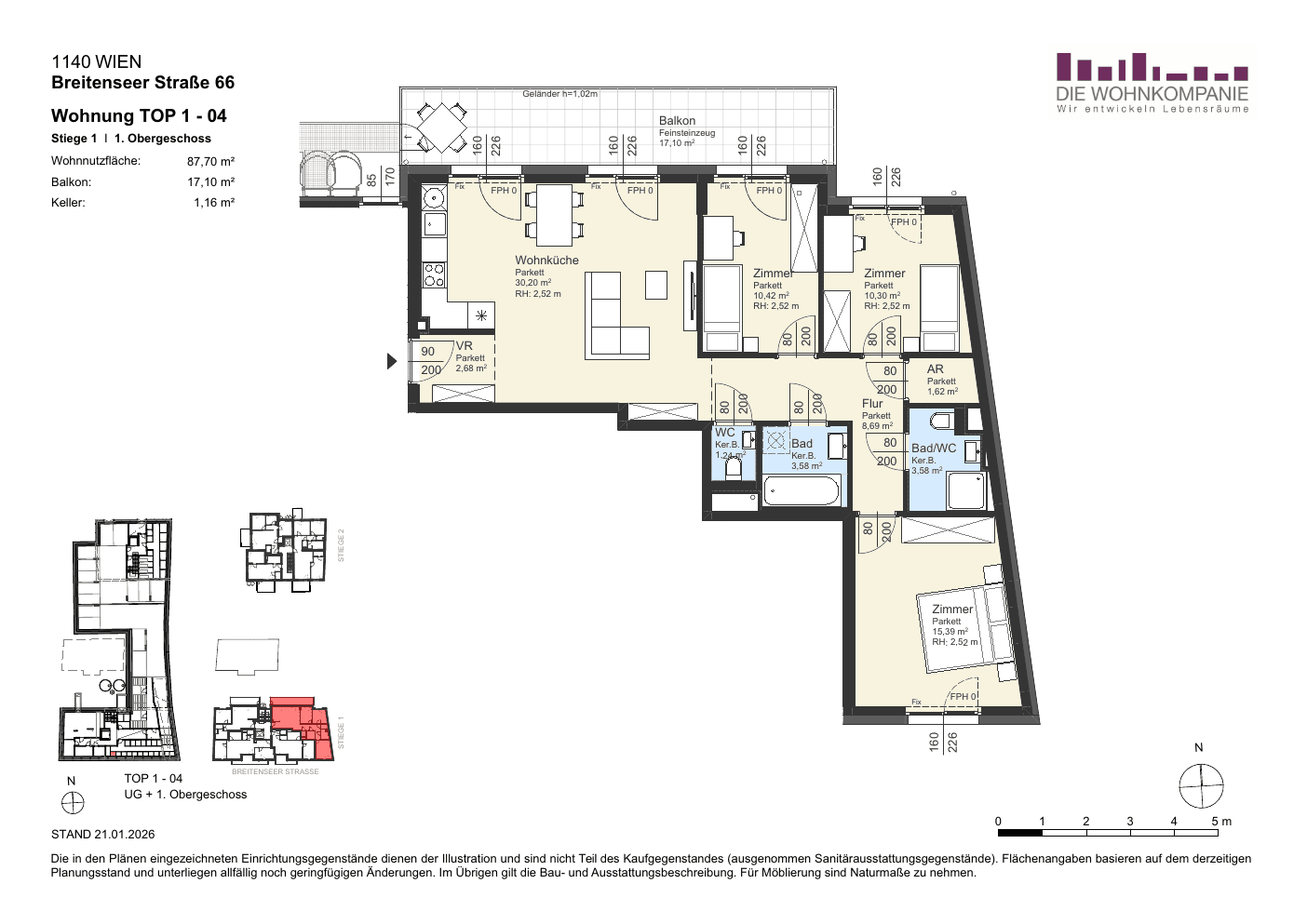 Grundriss Top 1/4 — Sixtysix — 4 Zimmer — 87,7 m² — 1st floor