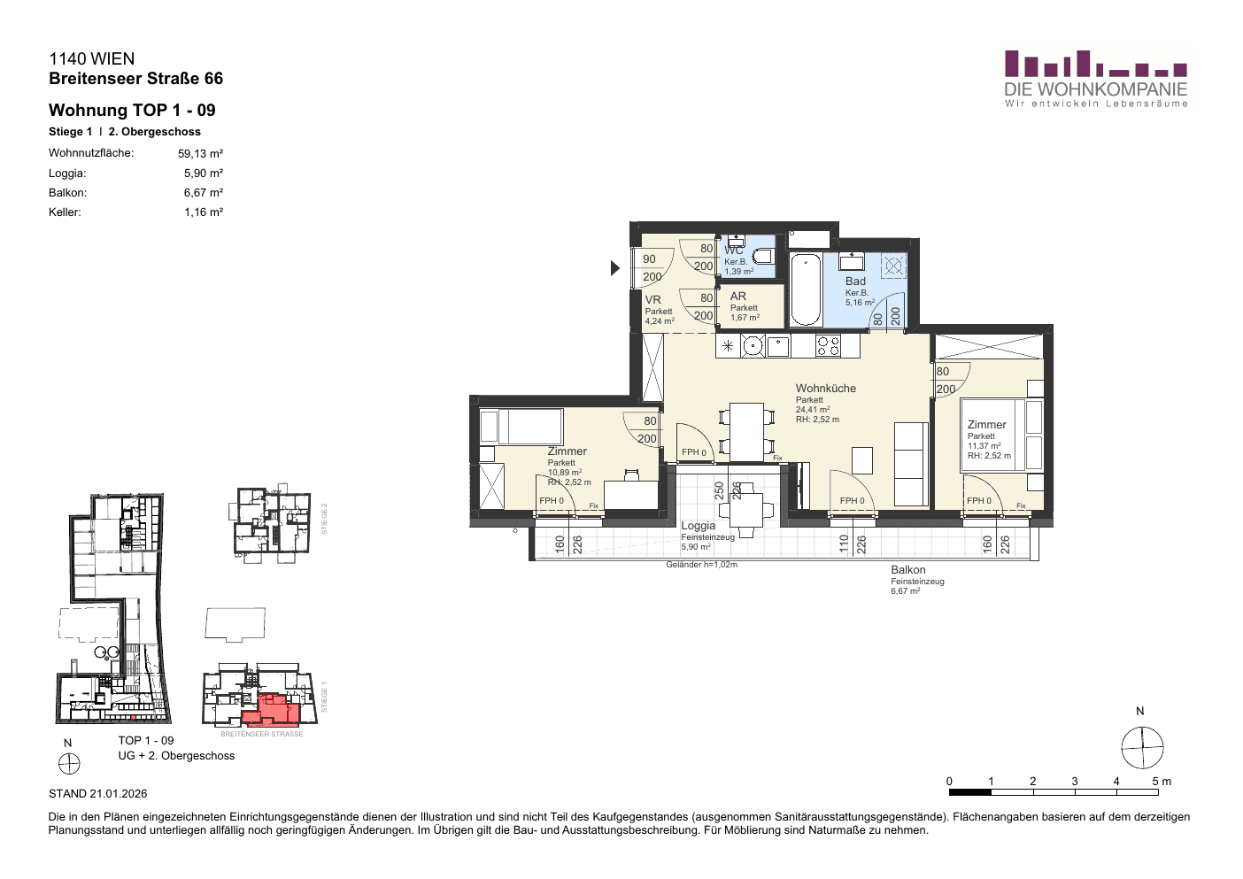 Grundriss Top 1/9 — Sixtysix — 3 Zimmer — 59,1 m² — 2nd floor
