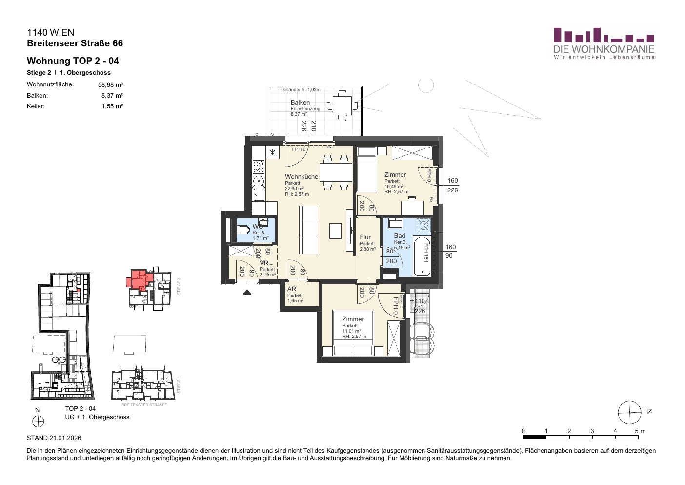Grundriss Top 2/4 — Sixtysix — 3 Zimmer — 59 m² — 1st floor