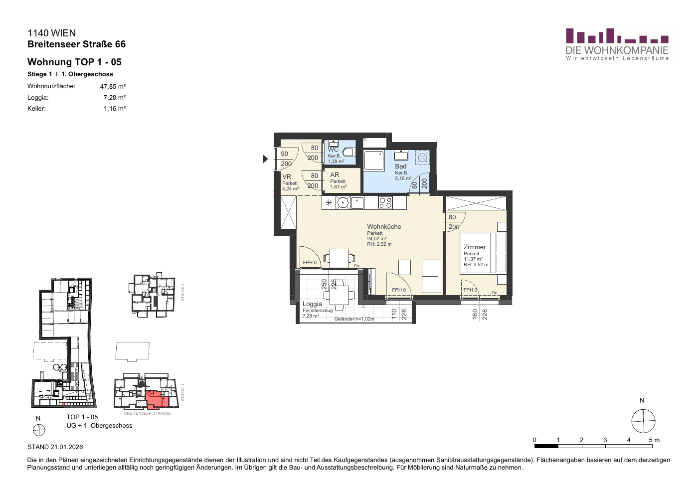 Grundriss Top 1/5 — Sixtysix — 2 Zimmer — 47,9 m² — 1st floor