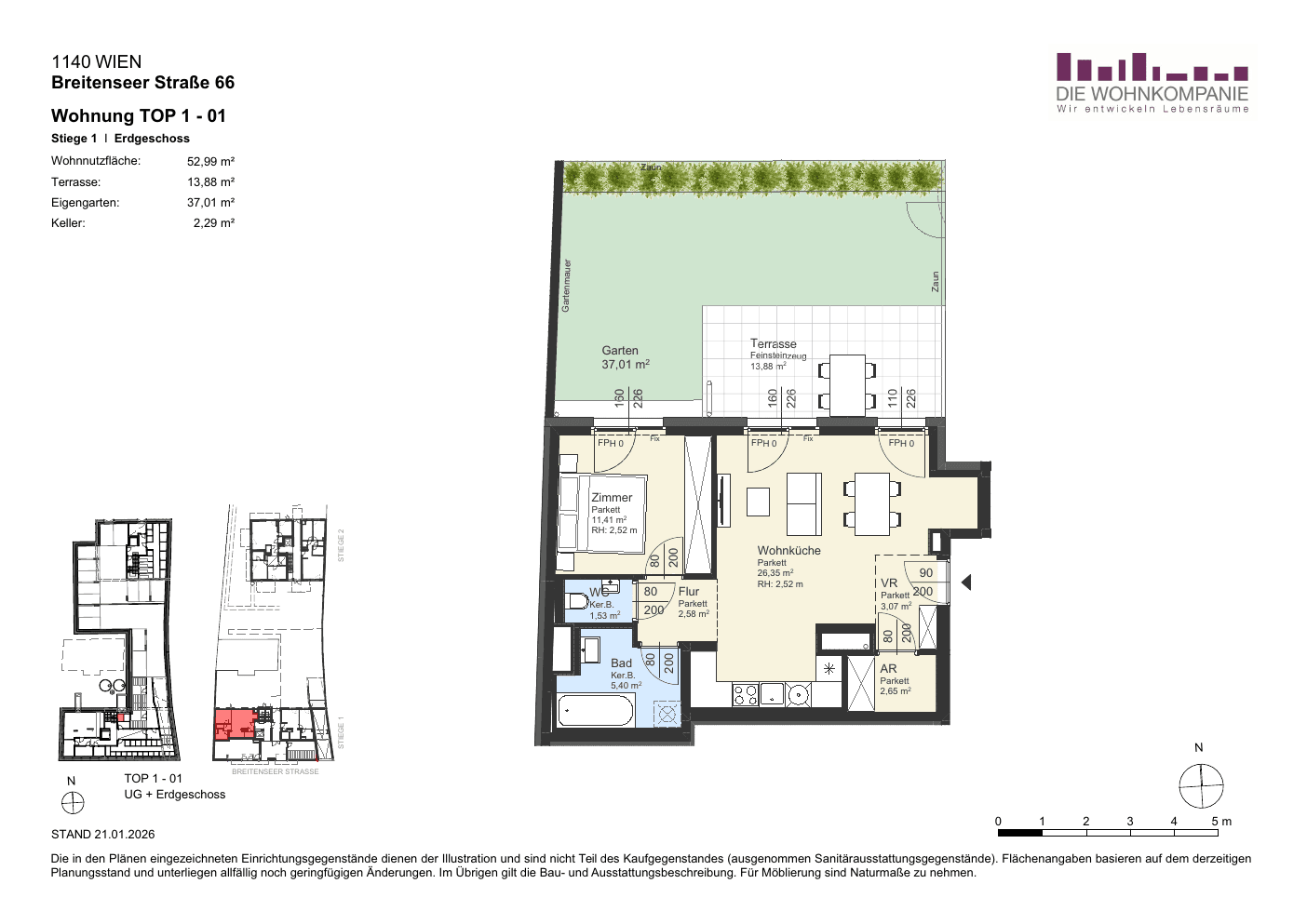 Grundriss Top 1/1 — Sixtysix — 2 Zimmer — 53 m² — Ground floor