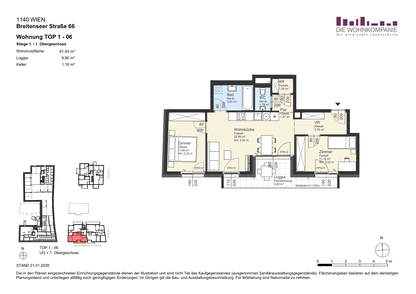 Grundriss Top 1/6 — Sixtysix — 3 Zimmer — 61,9 m² — 1st floor