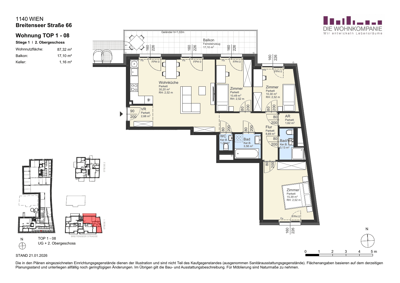 Grundriss Top 1/8 — Sixtysix — 4 Zimmer — 87,3 m² — 2nd floor