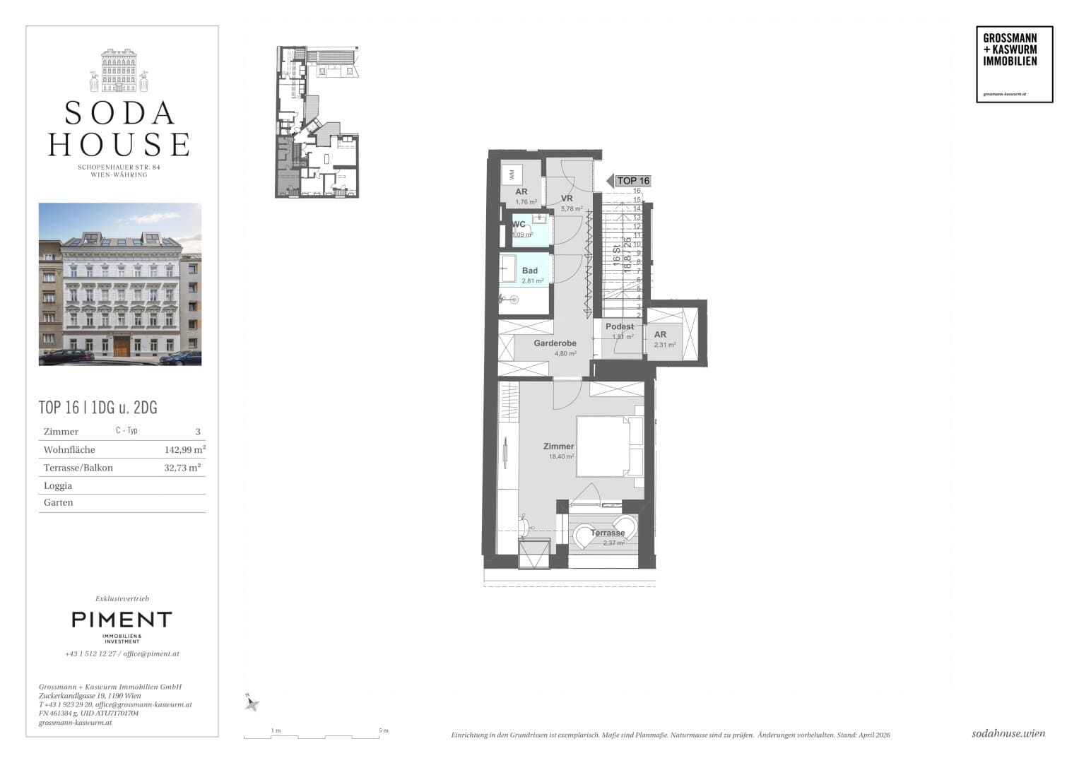 Grundriss Top 16 — Soda House — 3 Zimmer — 142,2 m² — 1st attic floor — Grundriss 2/2