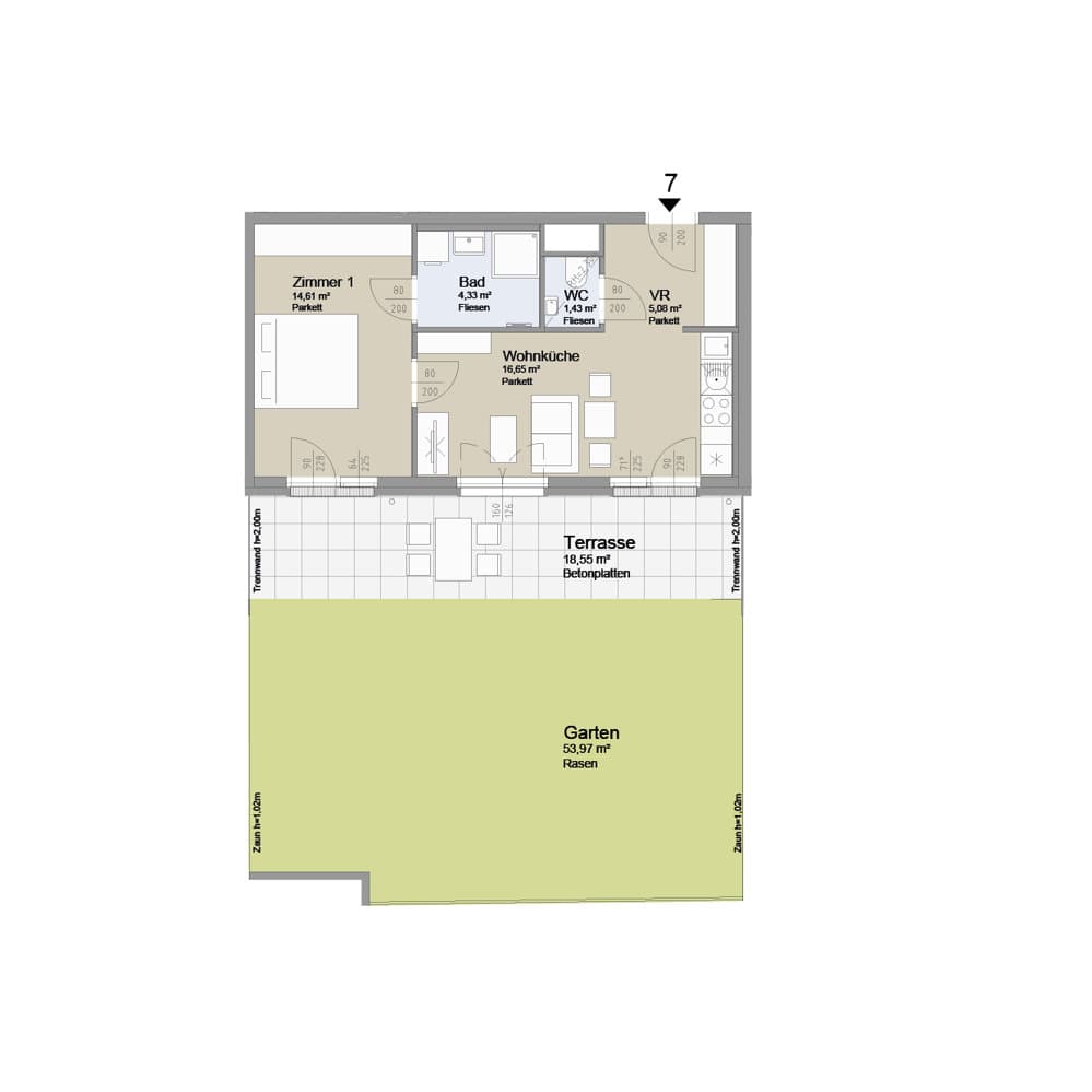Grundriss Top 7 — Soley — 2 Zimmer — 42,1 m² — 1st floor