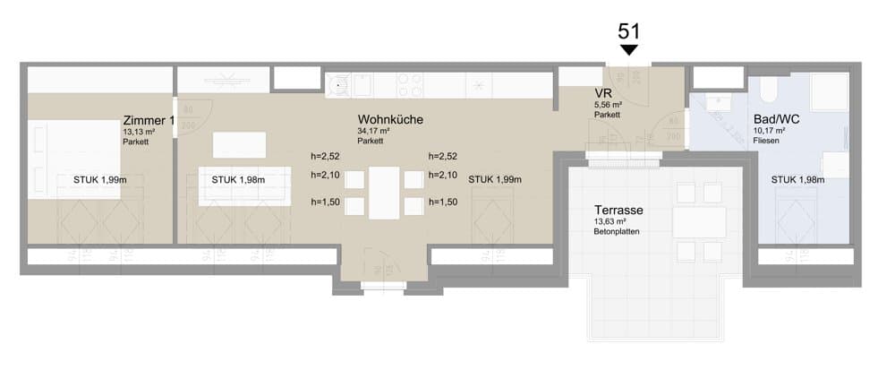 Grundriss Top 51 — Soley — 2 Zimmer — 63 m² — Attic floor