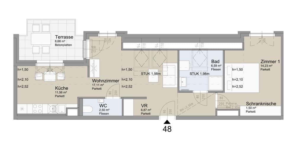 Grundriss Top 48 — Soley — 2 Zimmer — 60,4 m² — Attic floor