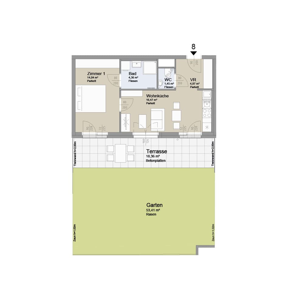 Grundriss Top 8 — Soley — 2 Zimmer — 41,2 m² — 1st floor