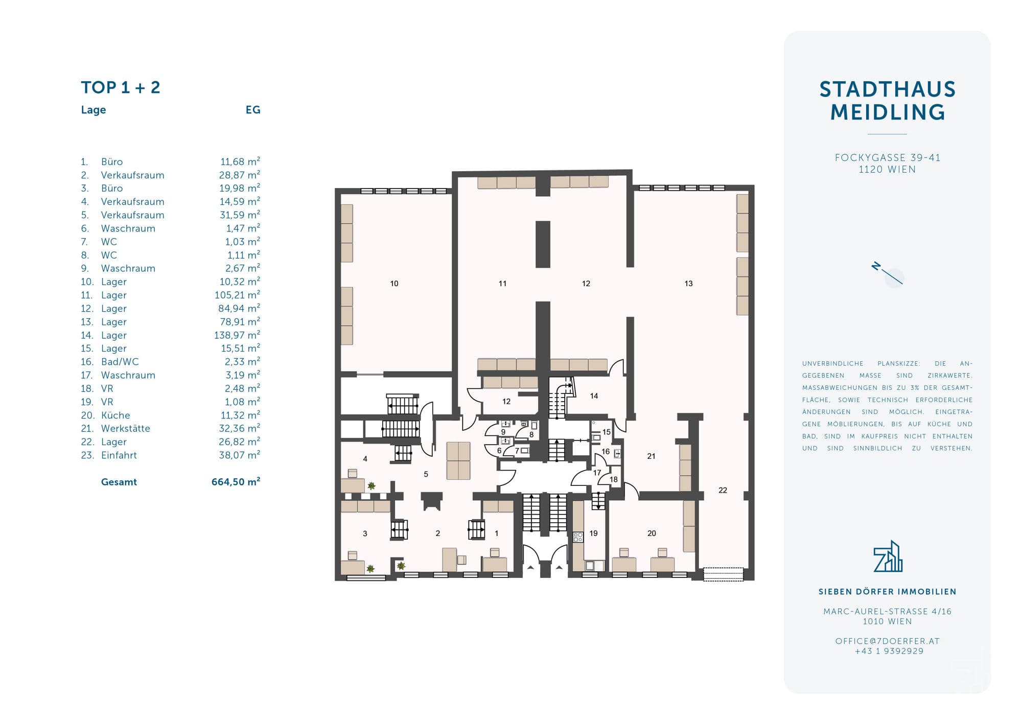 Grundriss Top 1+2 — Stadthaus Meidling — 664,5 m² — Ground floor