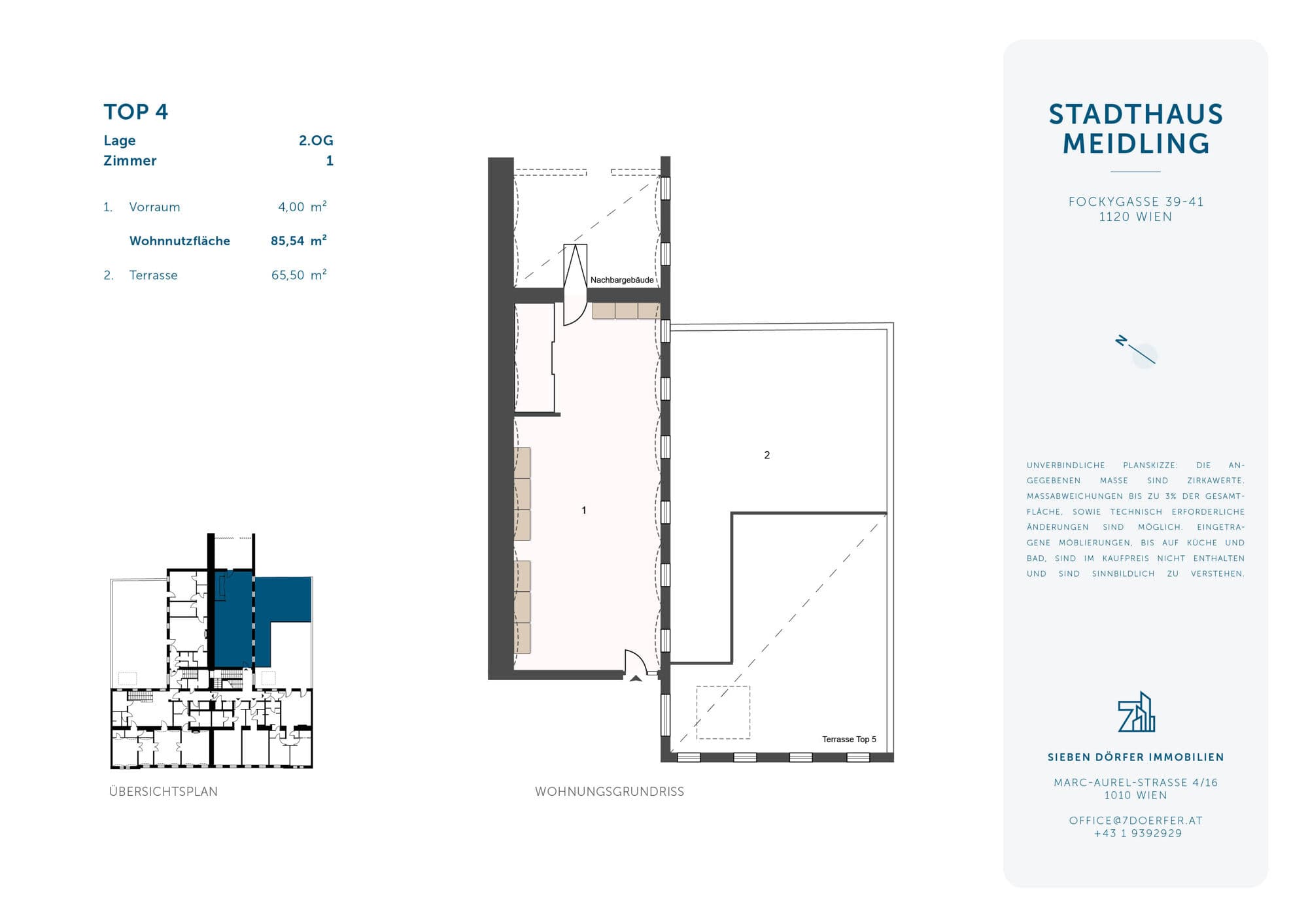 Grundriss Top 04 — Stadthaus Meidling — 3 Zimmer — 80,5 m² — 1st floor