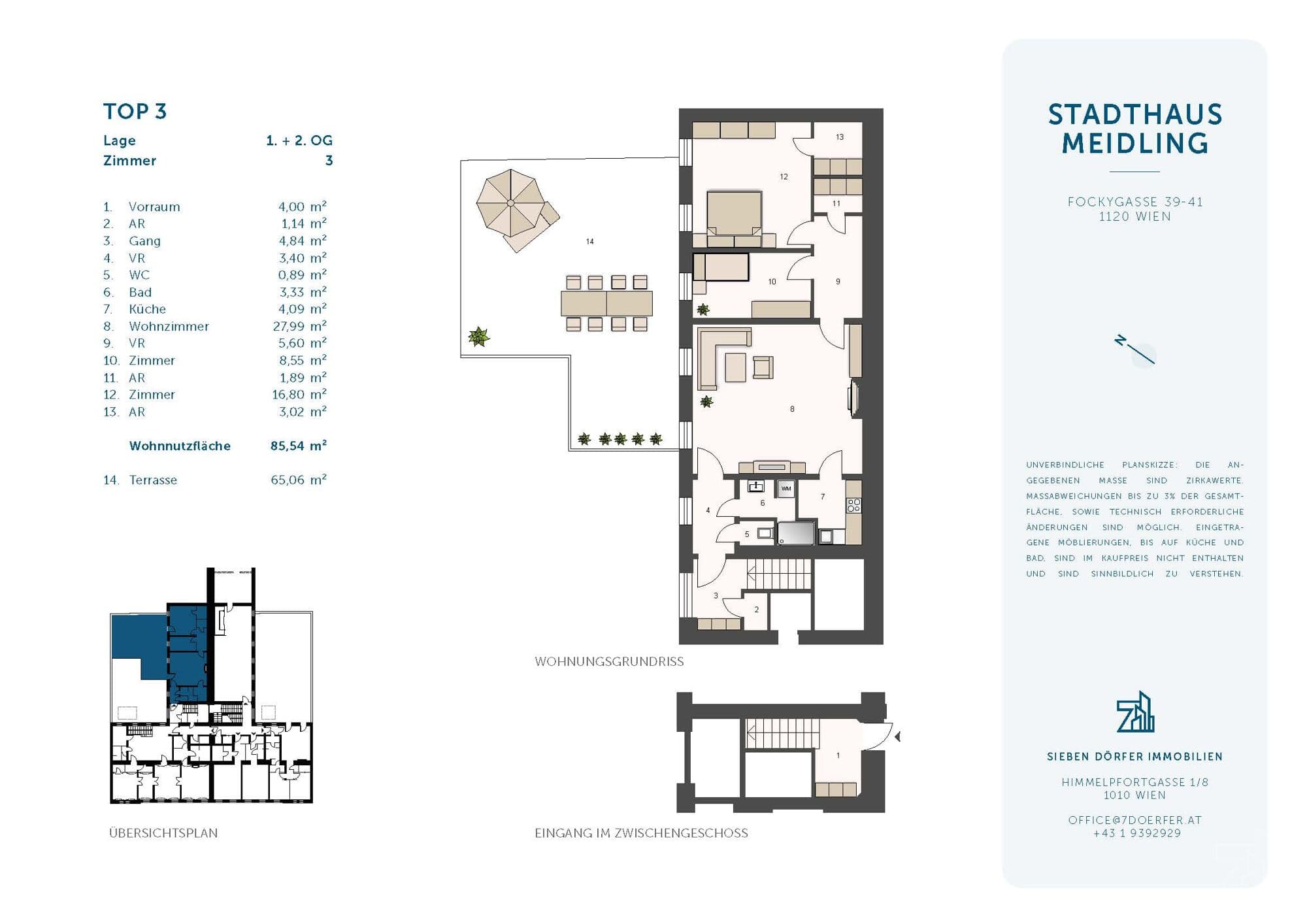 Grundriss Top 03 — Stadthaus Meidling — 3 Zimmer — 85,5 m² — 1st floor