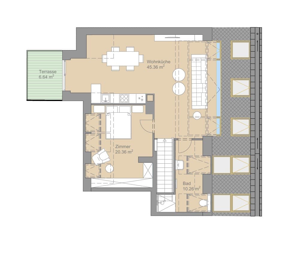 Grundriss Top 18 — Sternwartestraße 3 — 3 Zimmer — 121 m² — Attic floor — Terrasse 6,64 m² — Grundriss 2/4