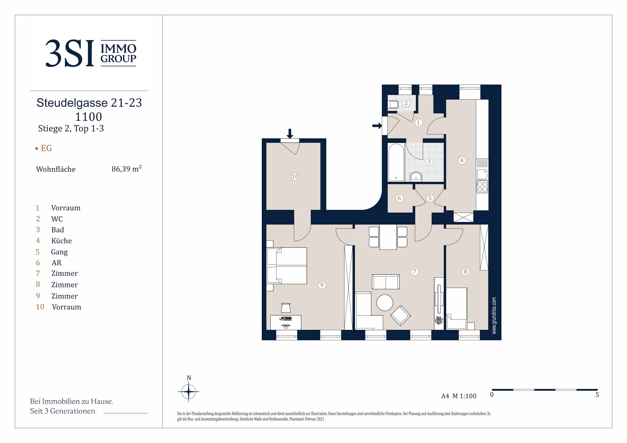 Grundriss Top 2/1-3 — Steudelgasse 21-23 — 4 Zimmer — 86,4 m² — Ground floor