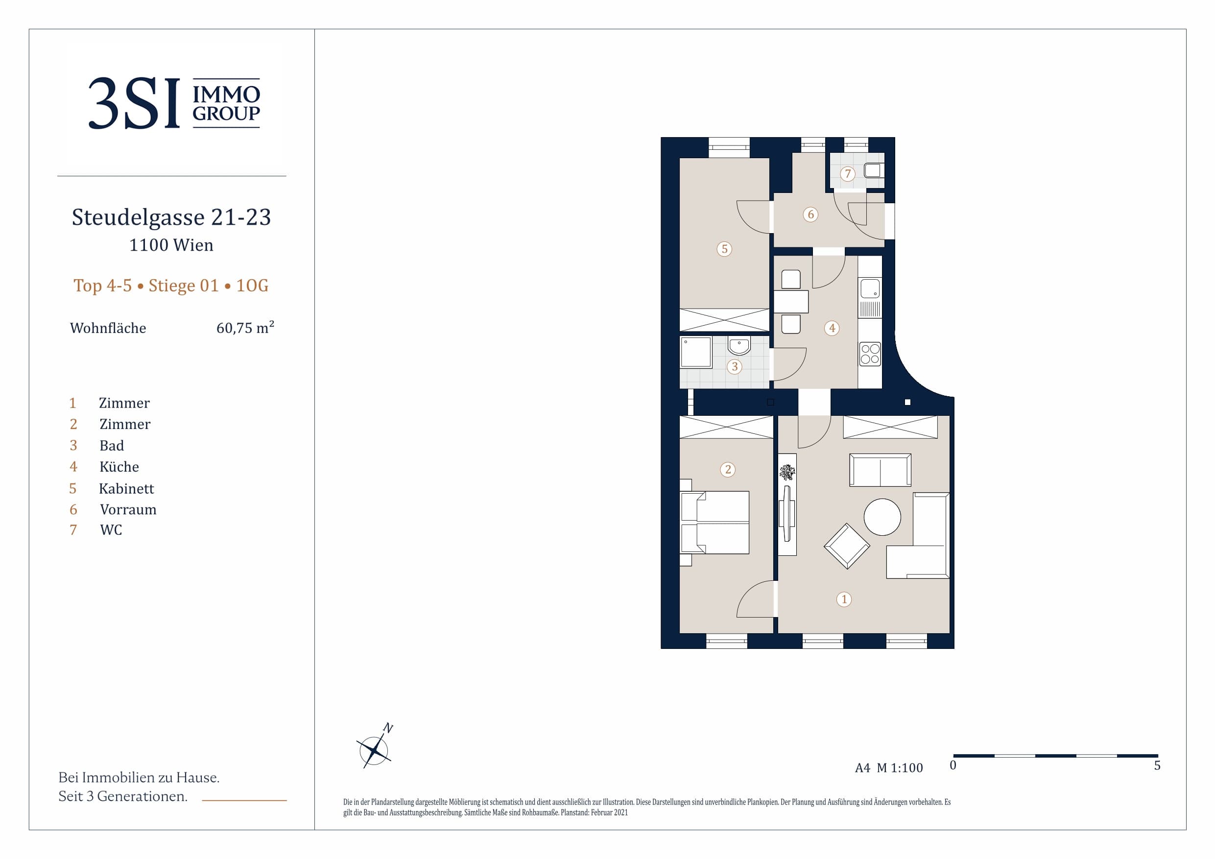Grundriss Top 1/10-11 — Steudelgasse 21-23 — 3 Zimmer — 60,8 m² — 2nd floor — West