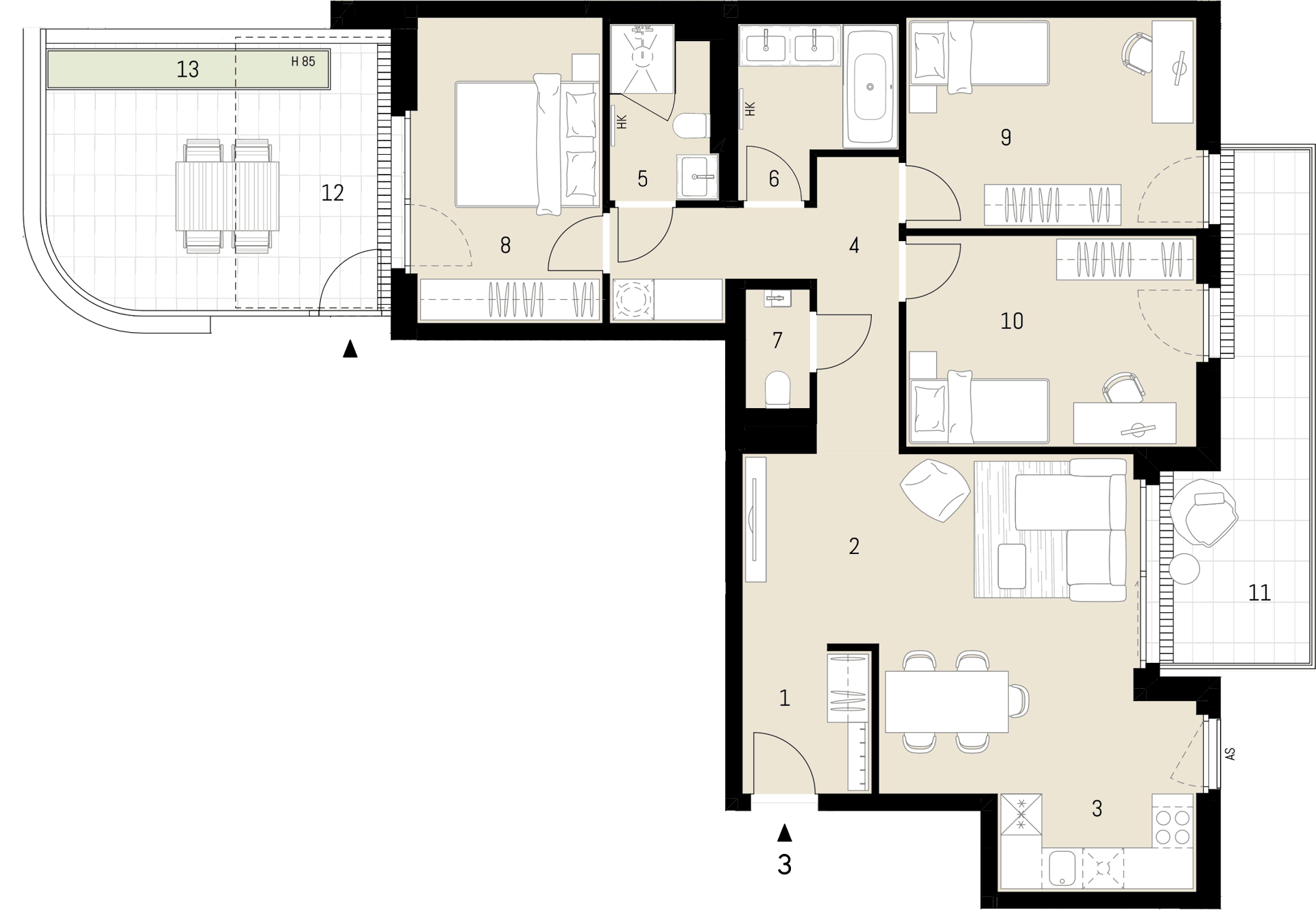 Grundriss Top 1.03 — Stock im Weg 1 — 4 Zimmer — 91,7 m² — 1st floor
