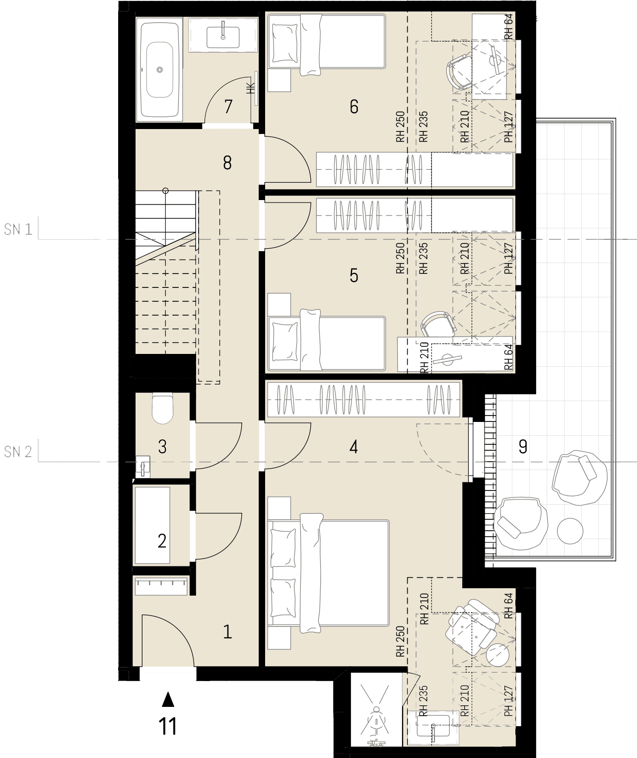 Grundriss Top 1.11 — Stock im Weg 1 — 4 Zimmer — 134,3 m² — 1st floor / 2nd attic floor