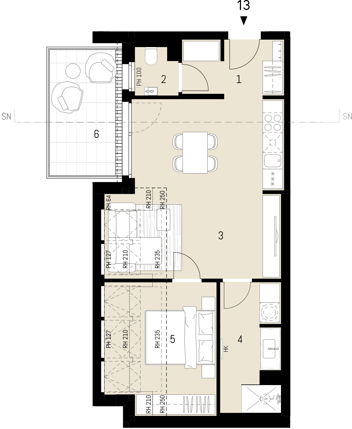 Grundriss Top 1.13 — Stock im Weg 1 — 2 Zimmer — 53,3 m² — 1st attic floor