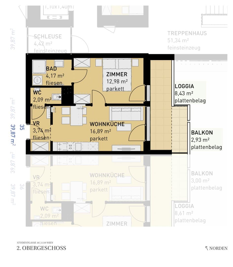 Grundriss Top 35 — Wohngefühl Simmering — 2 Zimmer — 39,9 m² — 2nd floor