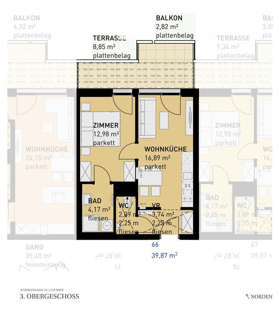 Grundriss Top 66 — Wohngefühl Simmering — 2 Zimmer — 39,9 m² — 3rd floor