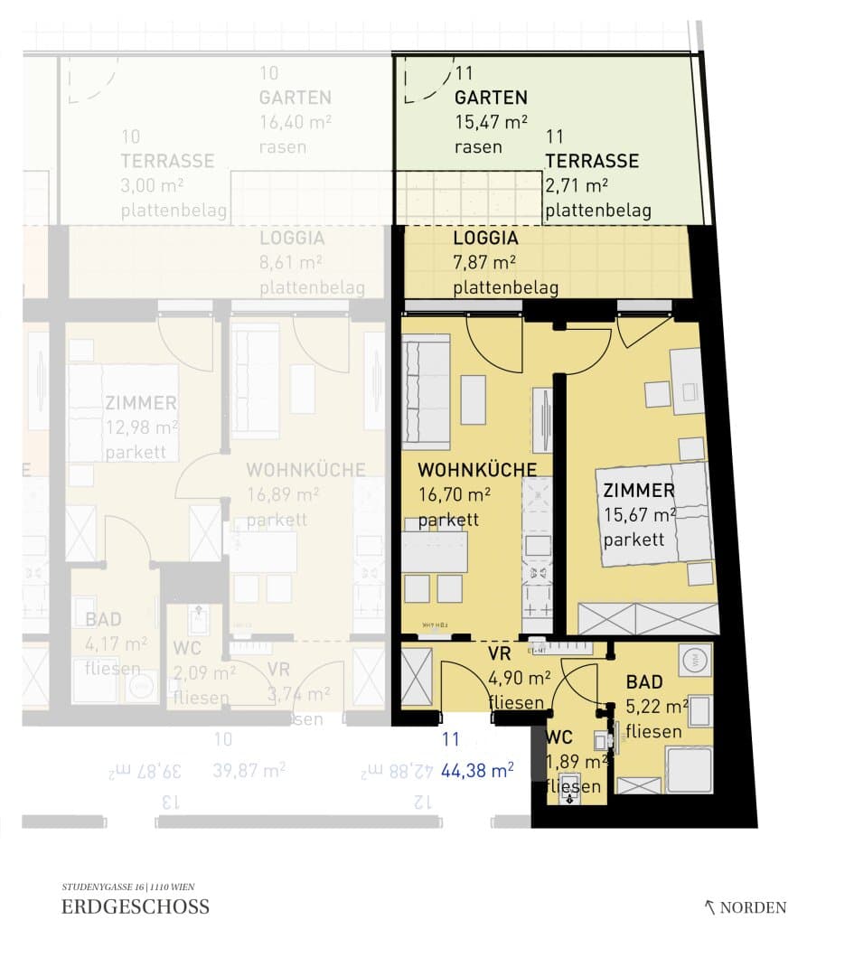 Grundriss Top 11 — Wohngefühl Simmering — 2 Zimmer — 44,4 m² — Ground floor