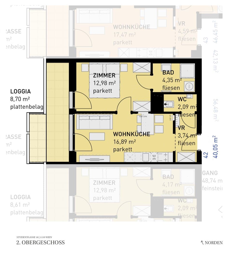 Grundriss Top 42 — Wohngefühl Simmering — 2 Zimmer — 40,1 m² — 2nd floor