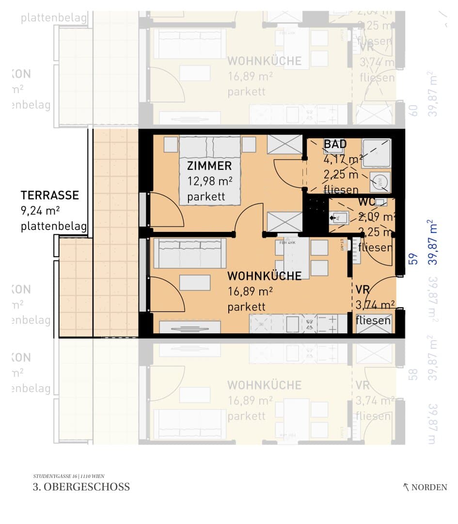 Grundriss Top 59 — Wohngefühl Simmering — 2 Zimmer — 39,9 m² — 3rd floor