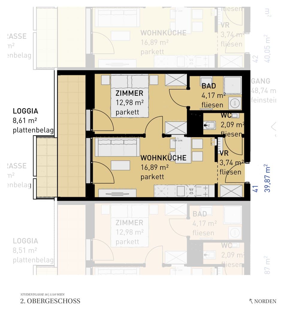 Grundriss Top 41 — Wohngefühl Simmering — 2 Zimmer — 39,9 m² — 2nd floor