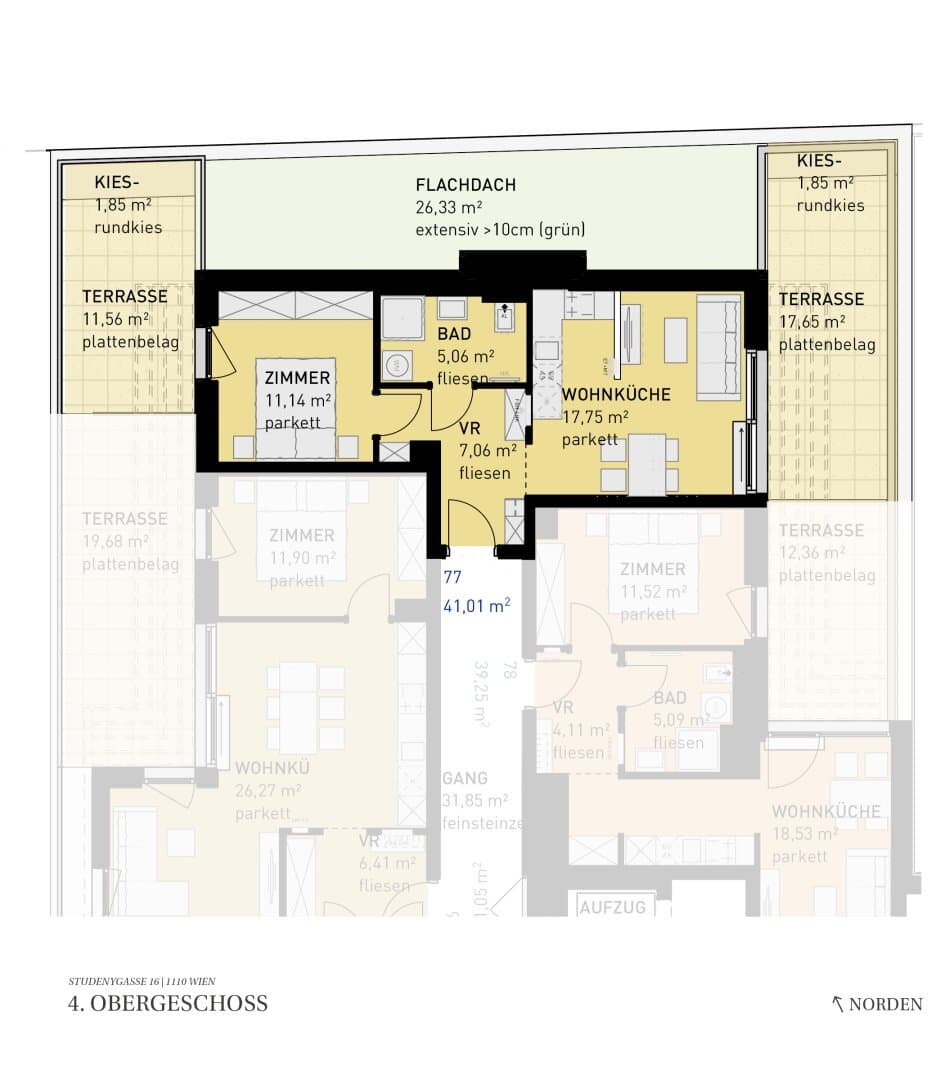 Grundriss Top 77 — Wohngefühl Simmering — 2 Zimmer — 41 m² — 4th floor