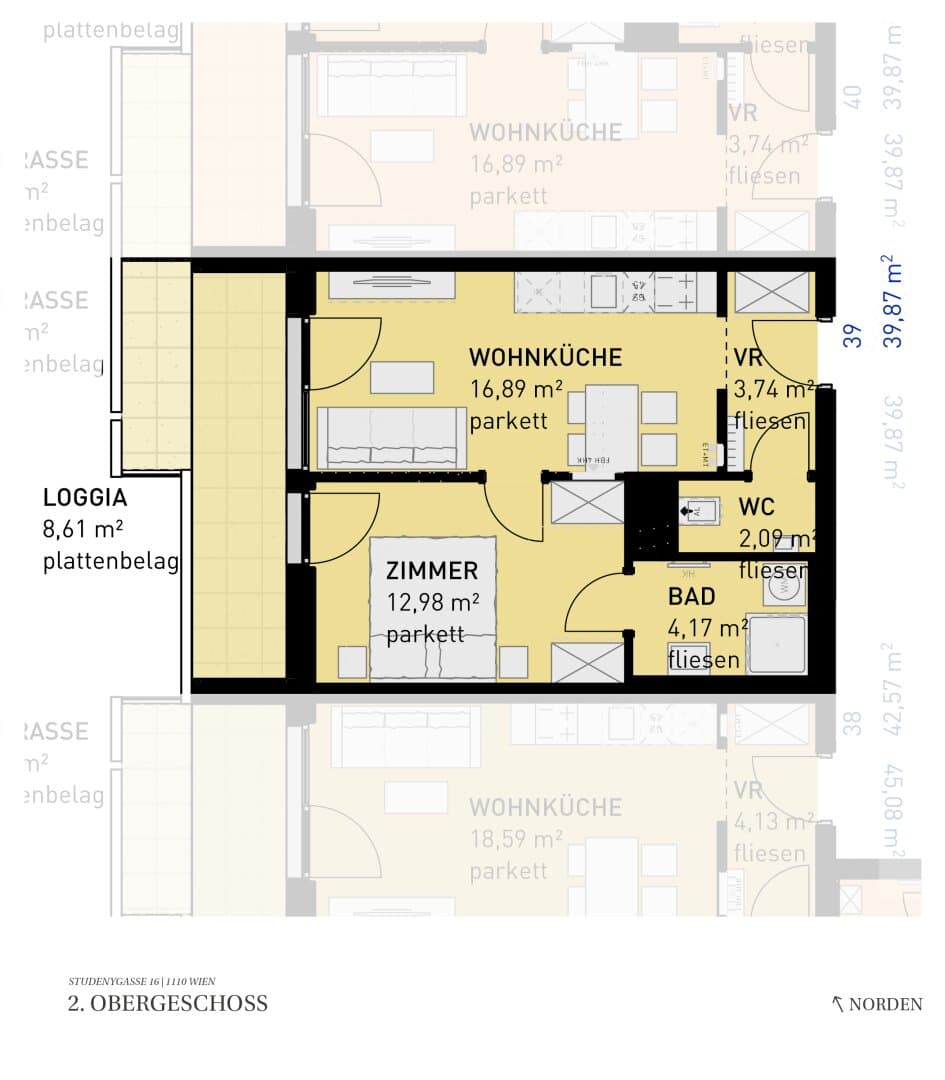 Grundriss Top 39 — Wohngefühl Simmering — 2 Zimmer — 39,9 m² — 2nd floor