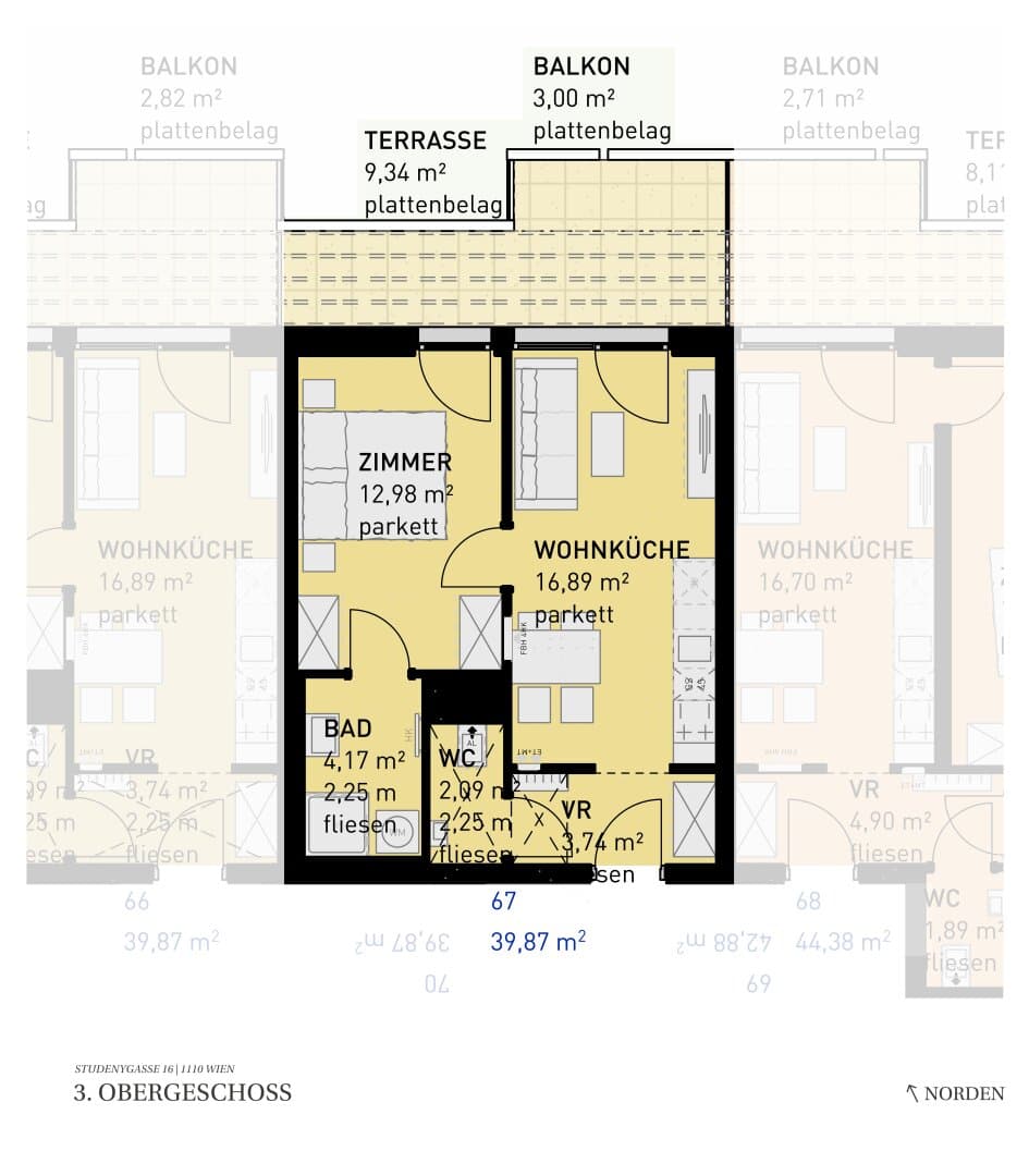 Grundriss Top 67 — Wohngefühl Simmering — 2 Zimmer — 39,9 m² — 3rd floor