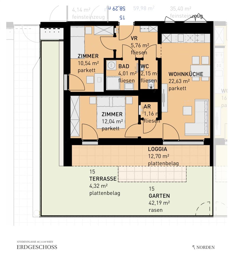 Grundriss Top 15 — Wohngefühl Simmering — 3 Zimmer — 58,3 m² — Ground floor