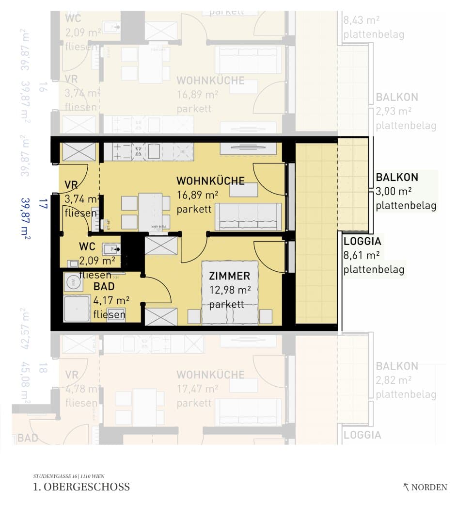 Grundriss Top 17 — Wohngefühl Simmering — 2 Zimmer — 39,9 m² — 1st floor