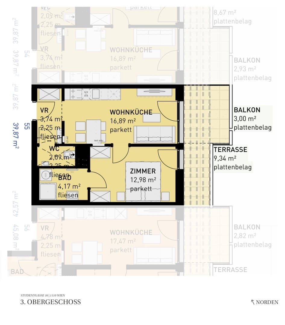 Grundriss Top 55 — Wohngefühl Simmering — 2 Zimmer — 39,9 m² — 3rd floor