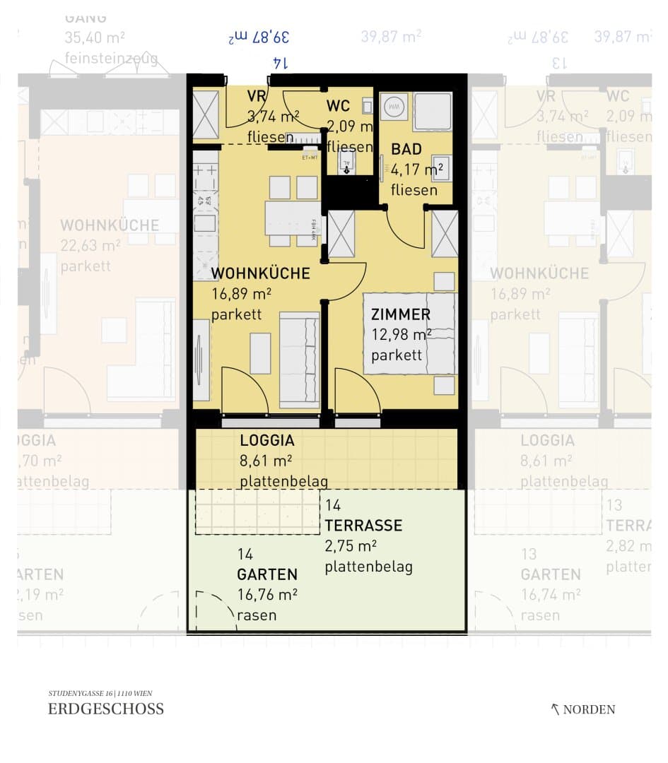 Grundriss Top 14 — Wohngefühl Simmering — 2 Zimmer — 39,9 m² — Ground floor
