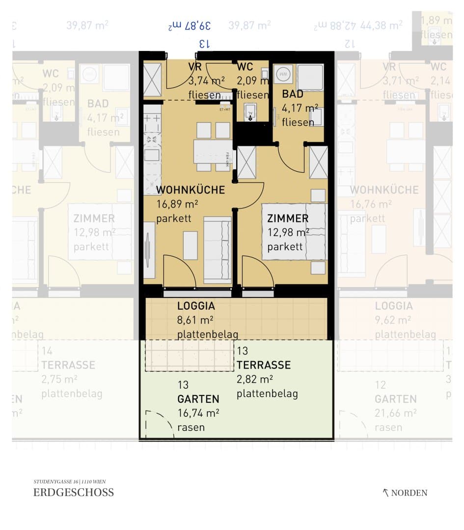 Grundriss Top 13 — Wohngefühl Simmering — 2 Zimmer — 39,9 m² — Ground floor