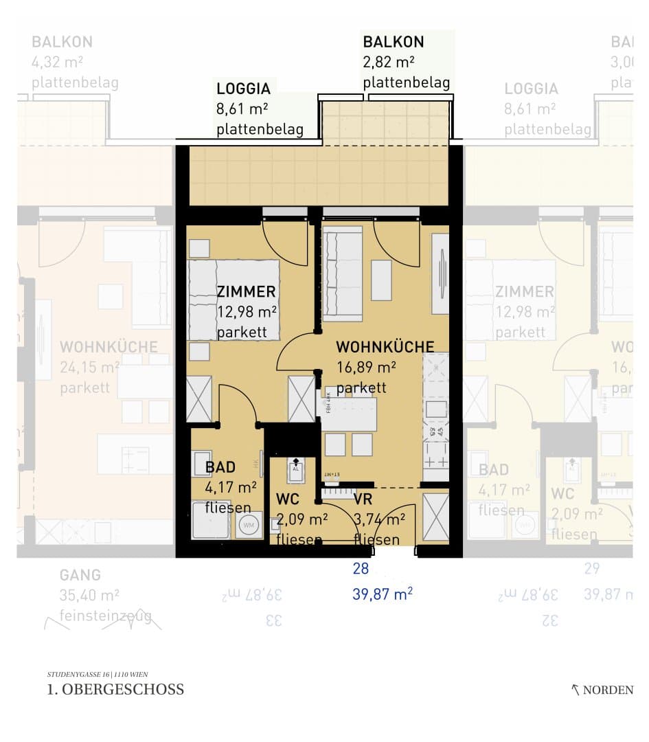 Grundriss Top 28 — Wohngefühl Simmering — 2 Zimmer — 39,9 m² — 1st floor