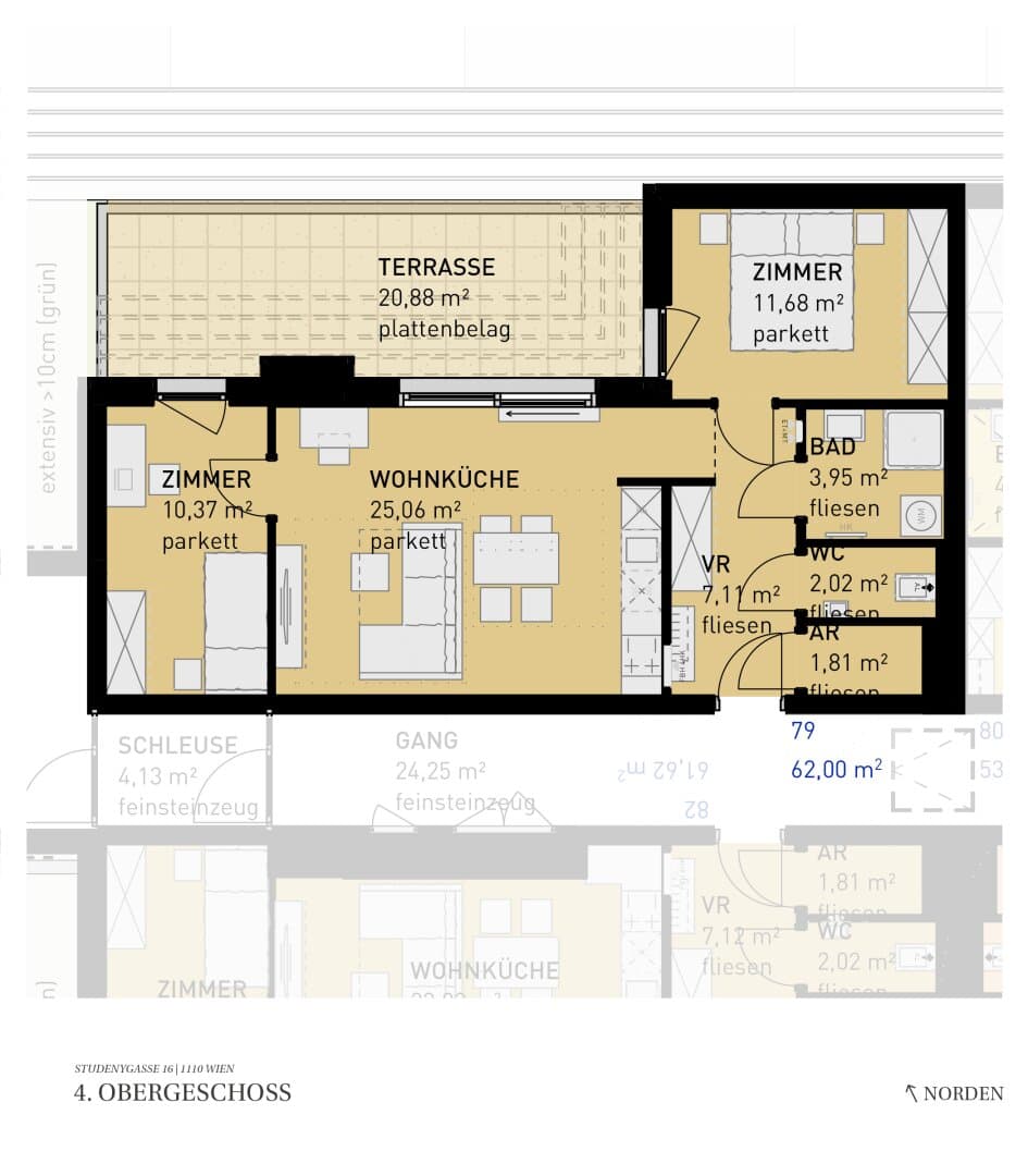 Grundriss Top 79 — Wohngefühl Simmering — 3 Zimmer — 62 m² — 4th floor