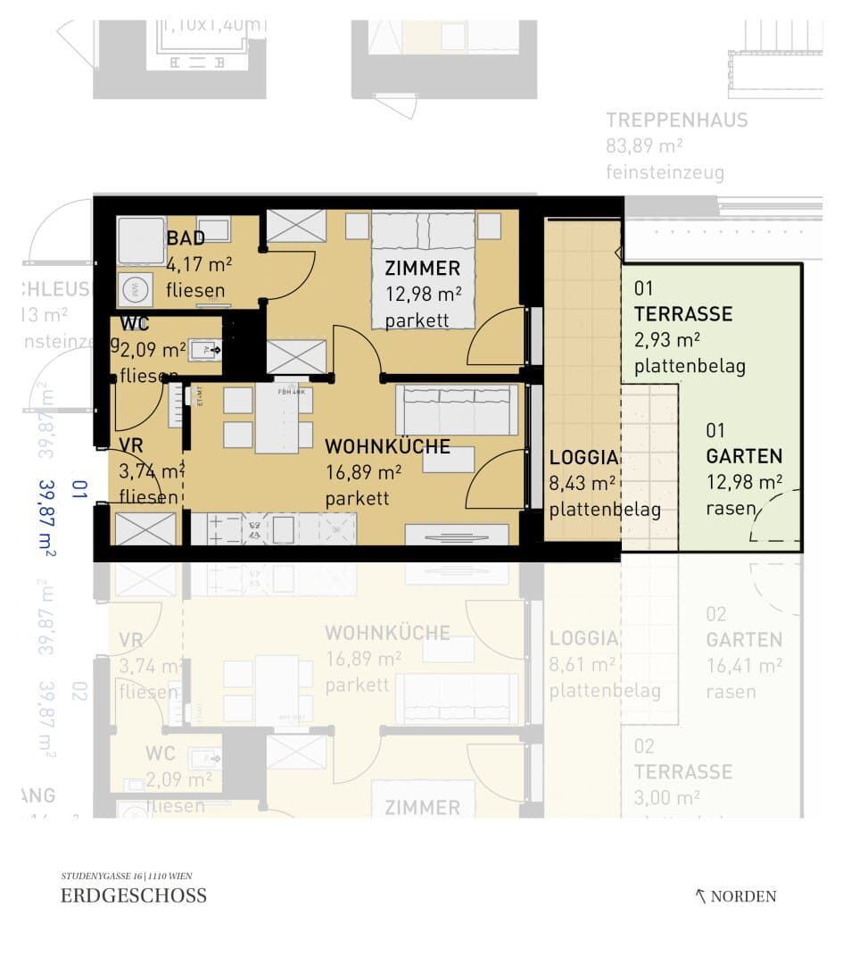 Grundriss Top 01 — Wohngefühl Simmering — 2 Zimmer — 39,9 m² — Ground floor