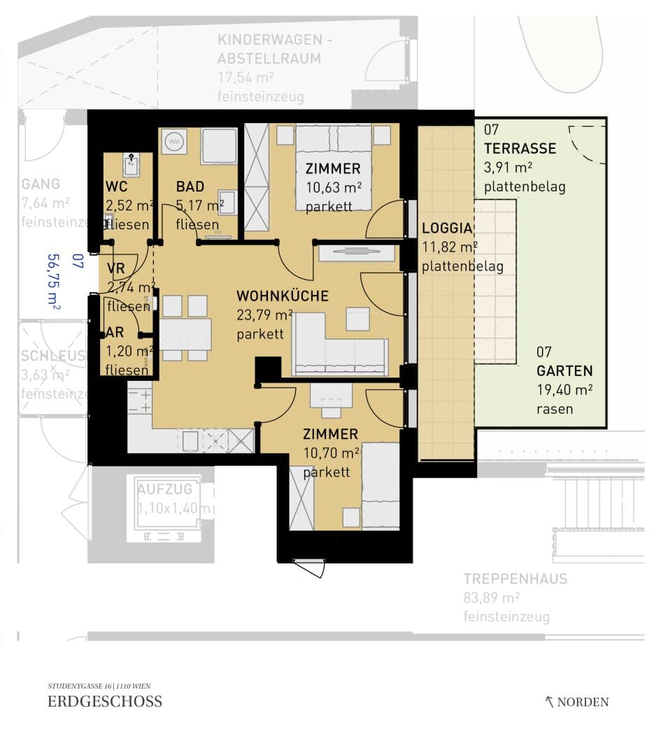 Grundriss Top 07 — Wohngefühl Simmering — 3 Zimmer — 56,8 m² — Ground floor
