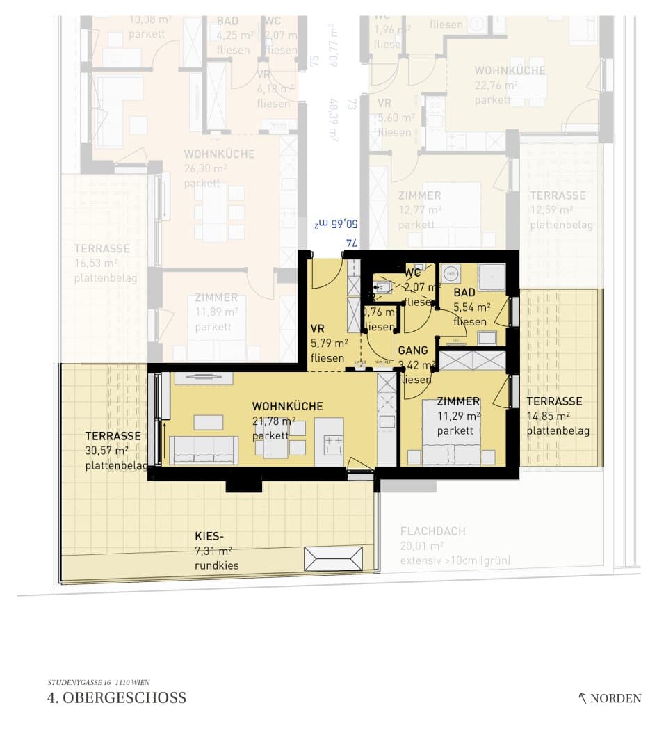 Grundriss Top 74 — Wohngefühl Simmering — 2 Zimmer — 50,7 m² — 4th floor
