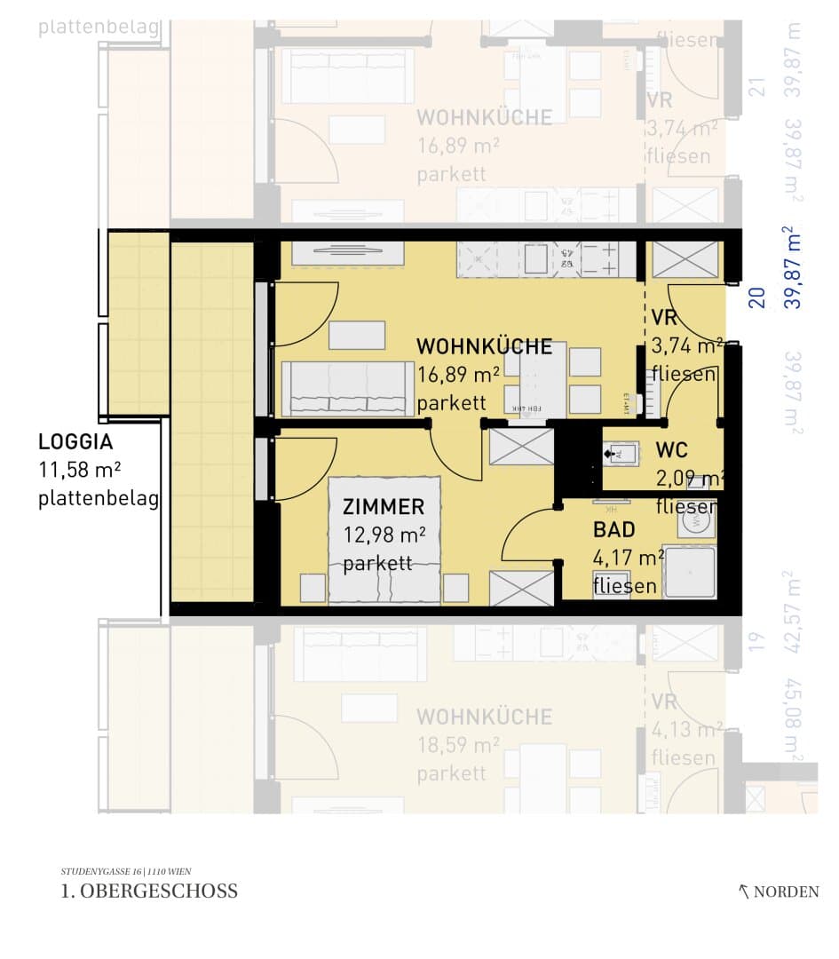 Grundriss Top 20 — Wohngefühl Simmering — 2 Zimmer — 39,9 m² — 1st floor