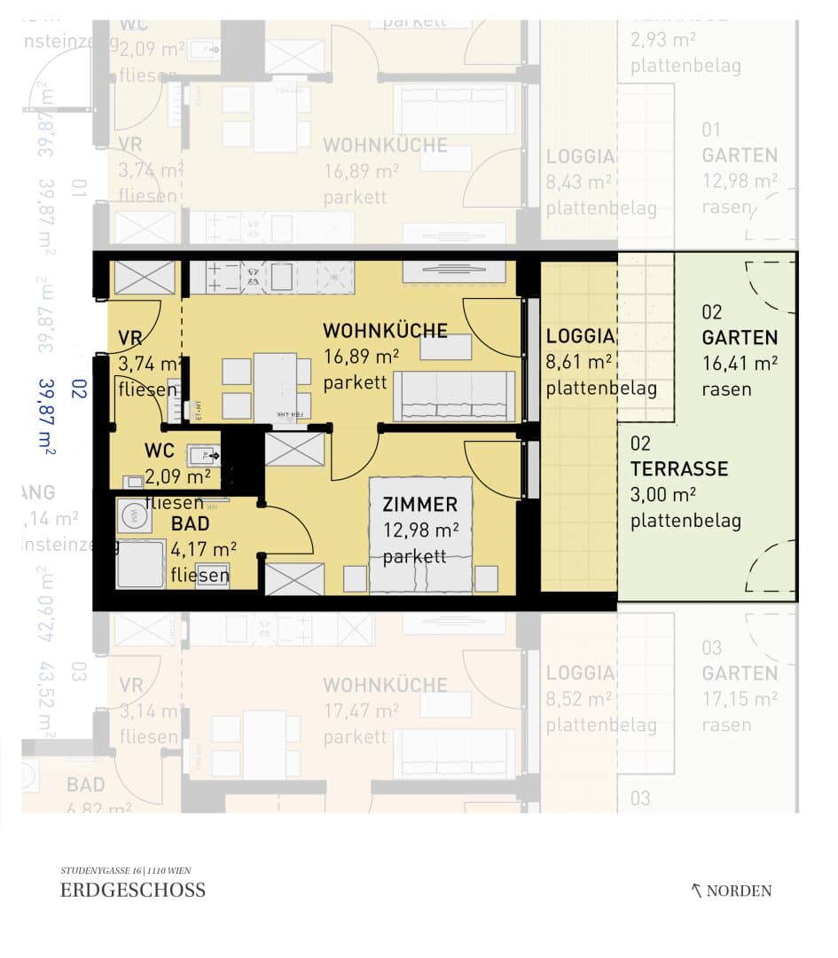 Grundriss Top 02 — Wohngefühl Simmering — 2 Zimmer — 39,9 m² — Ground floor