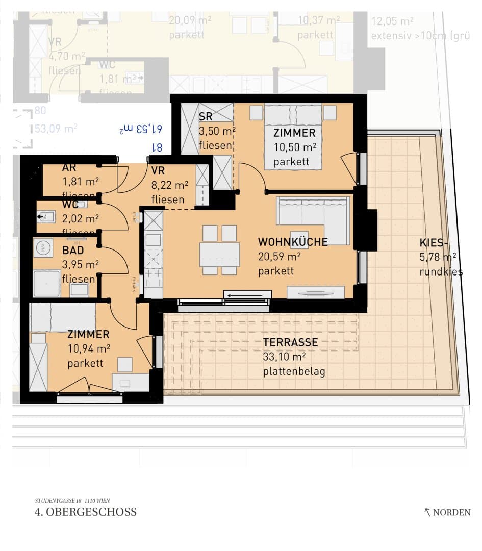 Grundriss Top 81 — Wohngefühl Simmering — 3 Zimmer — 61,5 m² — 4th floor